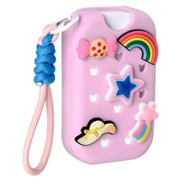 Imagem de Addoklm Capa de silicone Mist compatível com frasco de spray desinfetante para as mãos Touchland Crocs (adequado para 1 FL OZ/30 mL Ver), com 5 pingentes e acessório para chaveiro (rosa)