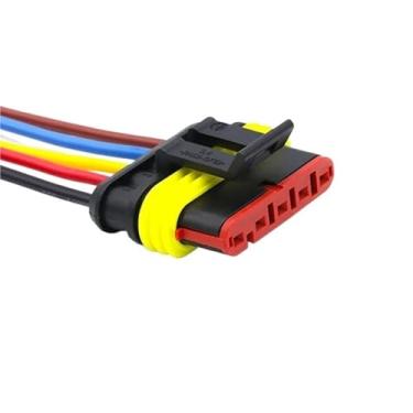 Imagem de FLKPIEGRH 5/20/100 conjuntos AMP conector elétrico automotivo plugue impermeável 1-6PIN terminal HID conversão macho fêmea soquete com fio 15 cm (conjunto inteiro de 6p, 5 conjuntos)