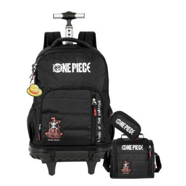 Imagem de Kit Escolar One Piece Mochila Rodas + Lancheira + Estojo Pt - Luxcel