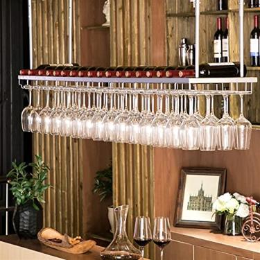 Imagem de Prateleira de vinho pendurada para garrafas de vinho Prateleiras suspensas de teto Rack de vinho Prateleiras suspensas Rack de garrafa de vinho de metal Rack de garrafa de vinho montado na parede com