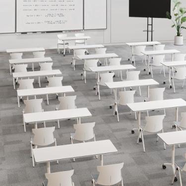 Imagem de Mesa de conferência, pacote com 6, mesa de conferência dobrável, mesa de treinamento móvel com rodas, mesas de reunião dobráveis, pernas de metal, mesa grossa, ideal para escritório, salas de aula (C