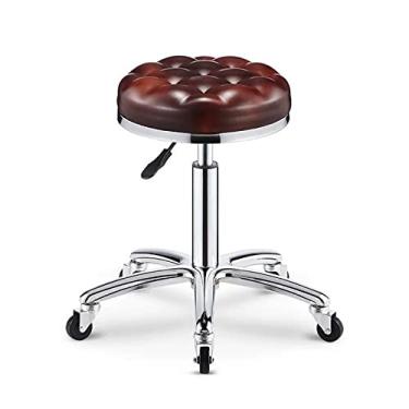 Imagem de Banqueta redonda de couro PU ajustável em altura banqueta giratória para salão de trabalho SPA com rodas cadeira de escritório, C (C) (A)
