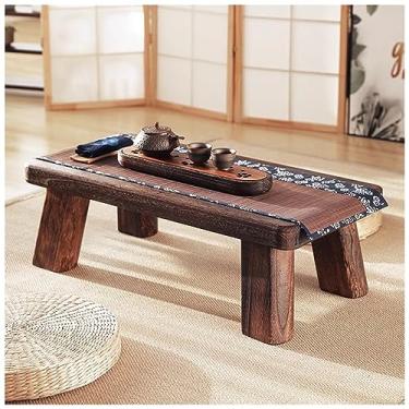 Imagem de BSNANCA Mesa de chá antiga japonesa chão mesa de chá baixa mesa de tatami de madeira bandeja de servir mesa de servir laptop mesa de tatame mesa baixa multifuncional (marrom 70 x 35 x 18 cm (marrom 70