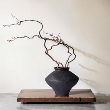 Imagem de Vaso preto vintage Wabi Sabi, 15,5 cm de altura, vaso de cerâmica rústico para decoração de casa, mesa, sala de estar, quarto, banheiro, cozinha