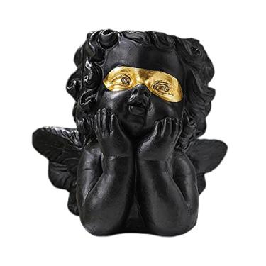 Imagem de Yalych Vaso estátua de anjo vaso vaso de resina vaso de flores escultura para escritório em casa ornamento de mesa artesanato decoração de arte, decoração de casa dourada (cor: preto ouro)