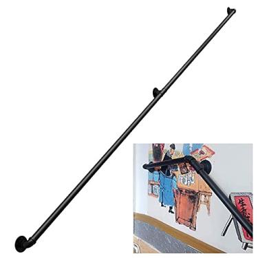 Imagem de Corrimão de tubulação/corrimão de escada de ferro forjado a vento industrial, loft interno doméstico contra a parede alça de jardim de infância antiderrapante antigo, preto (1 pés-6 m) (tamanho: 0,3 m