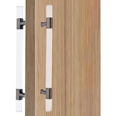 Imagem de STXYANGV Maçaneta de porta de celeiro deslizante dupla face, puxador de porta de entrada de acrílico transparente para porta de celeiro/porta da frente/porta de vidro/porta de pátio, alça externa