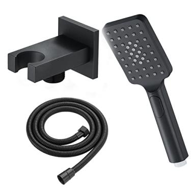 Imagem de UWEREBFM Chuveiro de mão preto, chuveiro de alta pressão montado na parede com spray de 3 funções, chuveiro ABS com mangueira de chuveiro de 59 polegadas e suporte, B