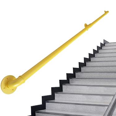 Imagem de Corrimão de escada - kit completo, corrimão de tubo amarelo industrial de escada com suporte de montagem na parede, casa contra a parede, grades internas e externas para idosos (tamanho: 91 m)