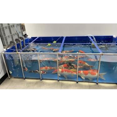 Imagem de HYUIO Painel de visualização transparente para lagoa de piscina de quintal grande, lagoa de peixes de lona de PVC com estrutura de aço e válvula de drenagem, tanque de água de reprodução para tanque