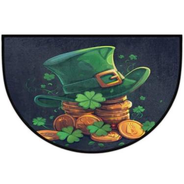 Imagem de Tapete de porta meio redondo, dia de São Patrício, antiderrapante, absorvente, semicírculo, tapetes laváveis, meia lua, para ambientes internos, pátio, cozinha, banheiro, entrada, lareira, decoração