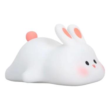 Imagem de Luminária Coelhinho Infantil Luz Noturna Abajur Quarto Bebê Criança Decoração Mesa Branca Silicone Bivolt