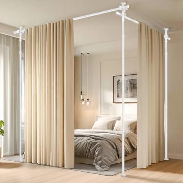 Imagem de Jilron Divisor de quarto varão de tensão sem perfuração, altura ajustável, configuração rápida para aluguel, dormitório, quarto, escritório (branco - L72-200 × A43-304,8 cm)