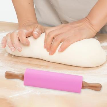 Imagem de Rolo de massa de silicone rosa - Rolo de massa de grau alimentício de 31 cm com revestimento antiaderente, perfeito para massa de pizza, macarrão e assar com anéis espessos