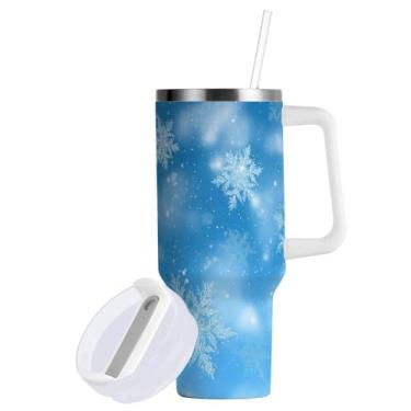Imagem de ATTX Copo de flocos de neve brancos de 850 g com alça - Caneca de viagem de aço inoxidável isolada a vácuo, xícara de café à prova de vazamento com canudo #360