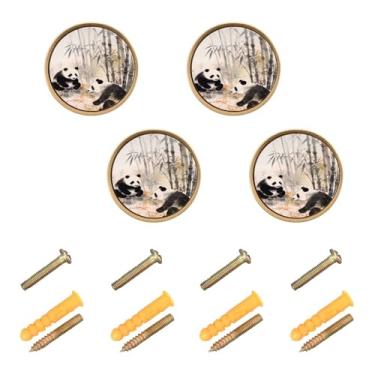 Imagem de Blueangle Pacote com 4 puxadores de armário de bambu panda chinês, puxadores redondos de 3,5 cm para cômoda e armários de cozinha (243)