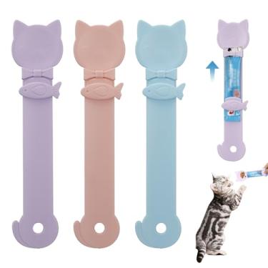 Imagem de 3 unidades de colher de petisco para gatos, colher alimentadora de tiras para gatos, colher de alimentação fácil para comida úmida e petiscos de pasta de Churu, colher multifuncional para ração para