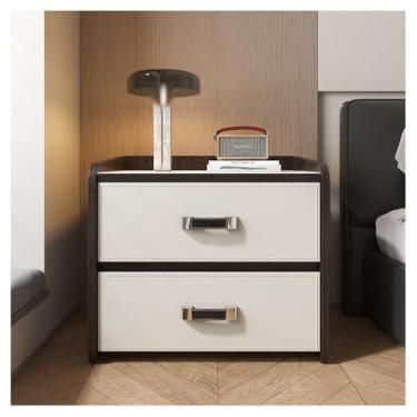 Imagem de SPXMQSS SPXMQSS Mesa de cabeceira com gaveta, armário de cabeceira com 2 gavetas mesa de cabeceira de madeira, mesas laterais sem necessidade de montagem para quarto, sala de estar, 50 x 40 x 49 cm