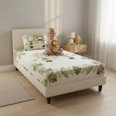 Imagem de Jogo Lençol Solteiro 2 Pcs Lençol Elástico Fronha Safari Zoo - Carinha