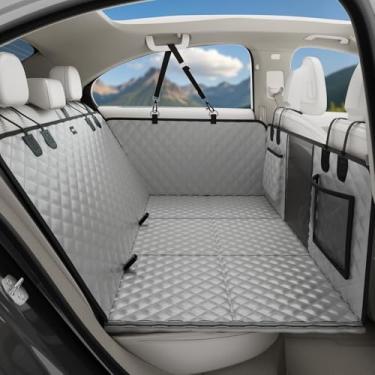 Imagem de Capa de assento de carro de cachorro para banco traseiro, extensor de assento traseiro de tecido de couro impermeável para cães 133 x 62 cm, dobrável no carro, painéis rígidos com suporte inferior