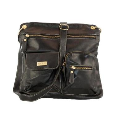 Imagem de Bolsa Transversal Zinco Em Couro Legitimo Preta - Betania Couros
