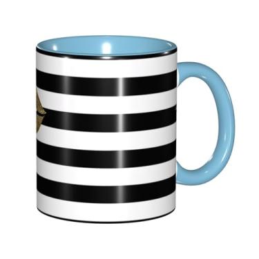 Imagem de Zeraoke Lábios impressos em listras pretas e brancas impressas canecas de café criativas, personalizadas, presente para família, tamanho de 325 ml, unissex