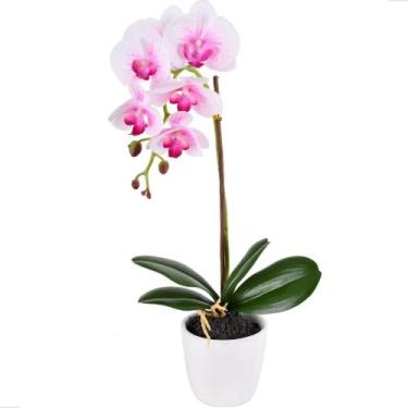Imagem de Flor Orquídea Artificial com Vaso Cerâmica Arranjo de Flor Realista - 