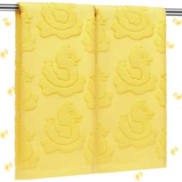 Imagem de SmoothNovelty 2 peças de toalhas de mão de pato de borracha para banheiro amarelo banho pato jacquard trama 100% algodão absorvente prato decorativo toalhas de banho para banheiro decoração de cozinha