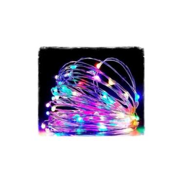 Imagem de Varal de LED Decorativo, 5 Metros, 50 LEDs, Colorido, Fio Transparente, Pilhas, 3W, Luzes de Fada para Festas e Eventos