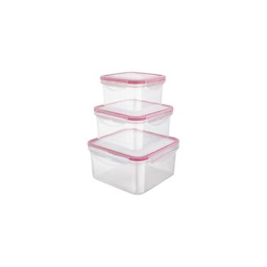 Imagem de Conjunto 3 Potes Herméticos Quadrados com Tampa e Trava, Plástico Transparente e Branco, 60ml, 160ml e 380ml, Organização de Alimentos