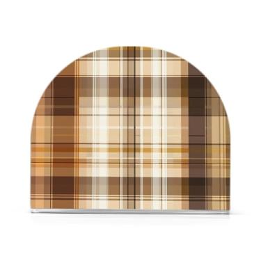 Imagem de Wassud Porta-guardanapos de acrílico xadrez marrom, dispensador de guardanapos de papel moderno em forma de U para mesa, cozinha, sala de jantar, bancada 1 peça (comporta 50-60 guardanapos)