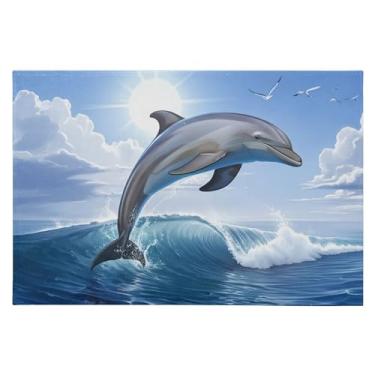 Imagem de CEBUGI Tapete de área 60 x 90 cm macio lavável tapete antiderrapante com revestimento de borracha tapetes de área de golfinho para sala de estar, quarto, decoração de casa