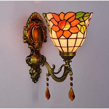 Imagem de Luminária de parede estilo Tiffany, com cúpula de vitral vintage de 15 cm, arandela de parede interna para quarto, sala de estar e corredor, soquete E27, modelo GirassolA