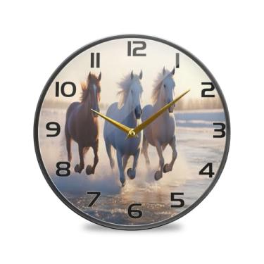 Imagem de YETTASBIN Horses Relógio de parede acrílico - Silencioso, sem tique-taque, operado por bateria, relógio redondo decorativo criativo para cozinha, sala de estar, banheiro, decoração de escritório em
