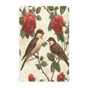 Imagem de STAYTOP Lençol de berço com estampa de rosa vermelha e pássaro para meninos e meninas, lençol com elástico para berço padrão e colchão infantil, lençol de microfibra supermacia 99 × 27 × 5 cm