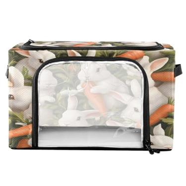 Imagem de xigua Coelhos com cenouras caixas de armazenamento de roupas com moldura de metal em forma de fixação, 2 formas de abertura, caixa organizadora de roupas dobrável com janela transparente e alças para