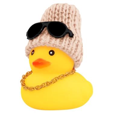 Imagem de Wonuu Ornamento de carro de pato de borracha - pato amarelo com capacete de hélice - decoração engraçada de painel de carro - brinquedo para alívio de estresse - decoração de Natal