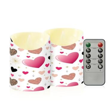 Imagem de Wassud Pacote com 2 velas sem chama de corações com controle remoto, velas realistas cintilantes com temporizador, velas decorativas para Natal, casamento, festa, decoração de casa pequena