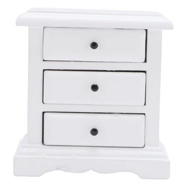 Imagem de Cuofyunl casa de bonecas em escala 1:12, suporte noturno de madeira de bétula, 3 gavetas, mesa de cabeceira para casa de bonecas em miniatura realista para decoração de casa (White)