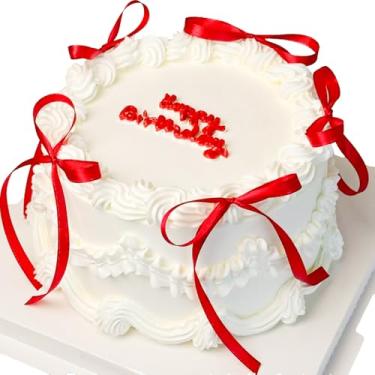 Imagem de Topo de bolo de laço vermelho, 20 peças, fitas de coquete, enfeite de cupcake para decoração de feliz aniversário, chá de bebê, festa de casamento