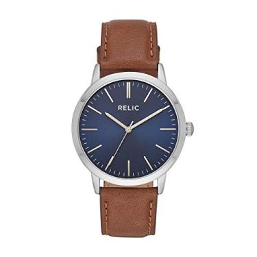 Imagem de Relic by Fossil Relógio masculino casual Jeffery de quartzo com pulseira de couro ou aço inoxidável, Marrom/azul, Relógio de quartzo