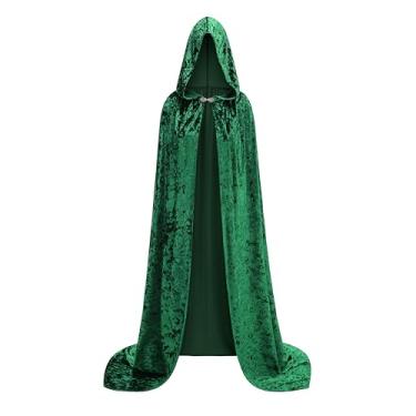 Imagem de HAPNBCELE Capa medieval de veludo com capuz para mulheres e homens, fantasia renascentista para adultos, festa de baile de máscaras de Natal de Halloween (verde oliva, 55,11 polegadas/140 cm)