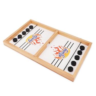 Imagem de Ajuny Jogo de tabuleiro de madeira - Jogo de tabuleiro de mesa de hóquei com estilingue de batalha para adultos, crianças, família, jogos divertidos à noite ou festa com amigos