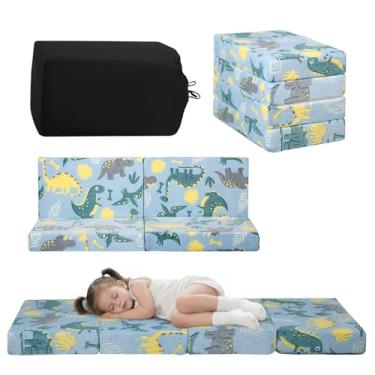 Imagem de MeMoreCool Colchão dobrável para crianças, tapete de cochilo infantil brilhante para dormir e creche, colchão futon portátil com três dobras, cama de chão de dinossauro