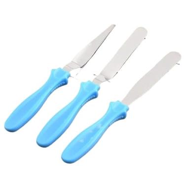 Imagem de Kit 3 Espátulas Confeiteiro Para Bolos Decorados Pão Em Inox Multiuso(AZUL Bebê)