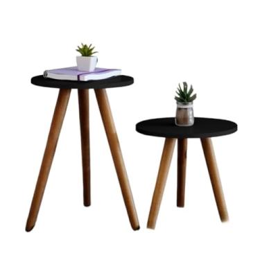 Imagem de Conjunto de Mesinhas Canto E Apoio Pe Palito Madeira Tripe Porta Quadros E Objetos Branco Ou Preto(Preto)