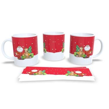 Imagem de Caneca de Cerâmica com Decoração Natalina, 325ml, Branca com Bolas de Natal em Vermelho, Azul e Verde, Design de Flocos de Neve (5)