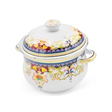 Imagem de Caçarola Esmaltada Vintage 3,6L com Tampa, Ferro Esmaltado, 22x28x20,5cm, Antiaderente, para Fogão a Indução, Gás e Elétrico