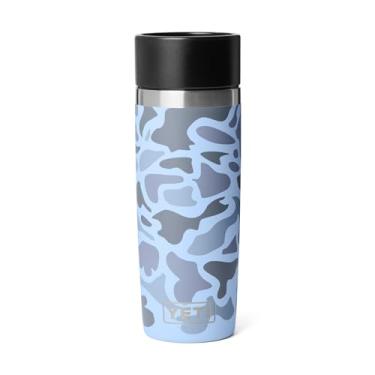 Imagem de YETI Garrafa de viagem Rambler de 473 ml, aço inoxidável, isolada a vácuo com tampa à prova de vazamento, camuflagem azul