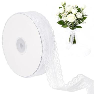 Imagem de Fita de acabamento de renda tecido de renda padrão vintage fitas de rolo de costura e decorações de festa (branco, 50 jardas)